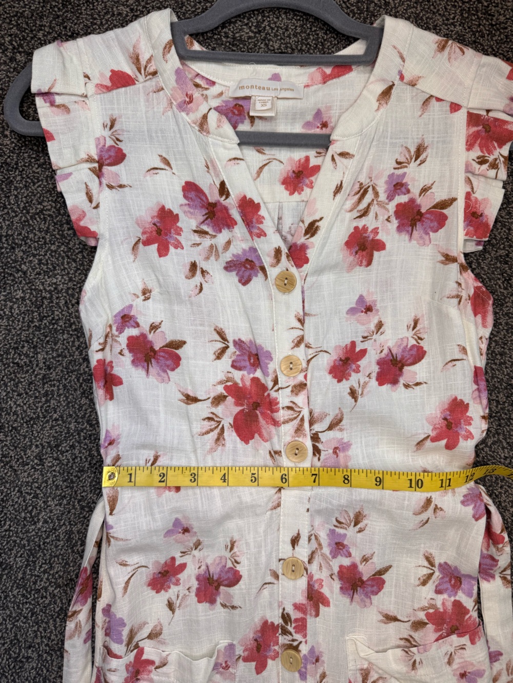 Monteau Cream Maxi Belted Dress with Pink Salmon Lavender Floral Print Size XS - Picture 11 of 13